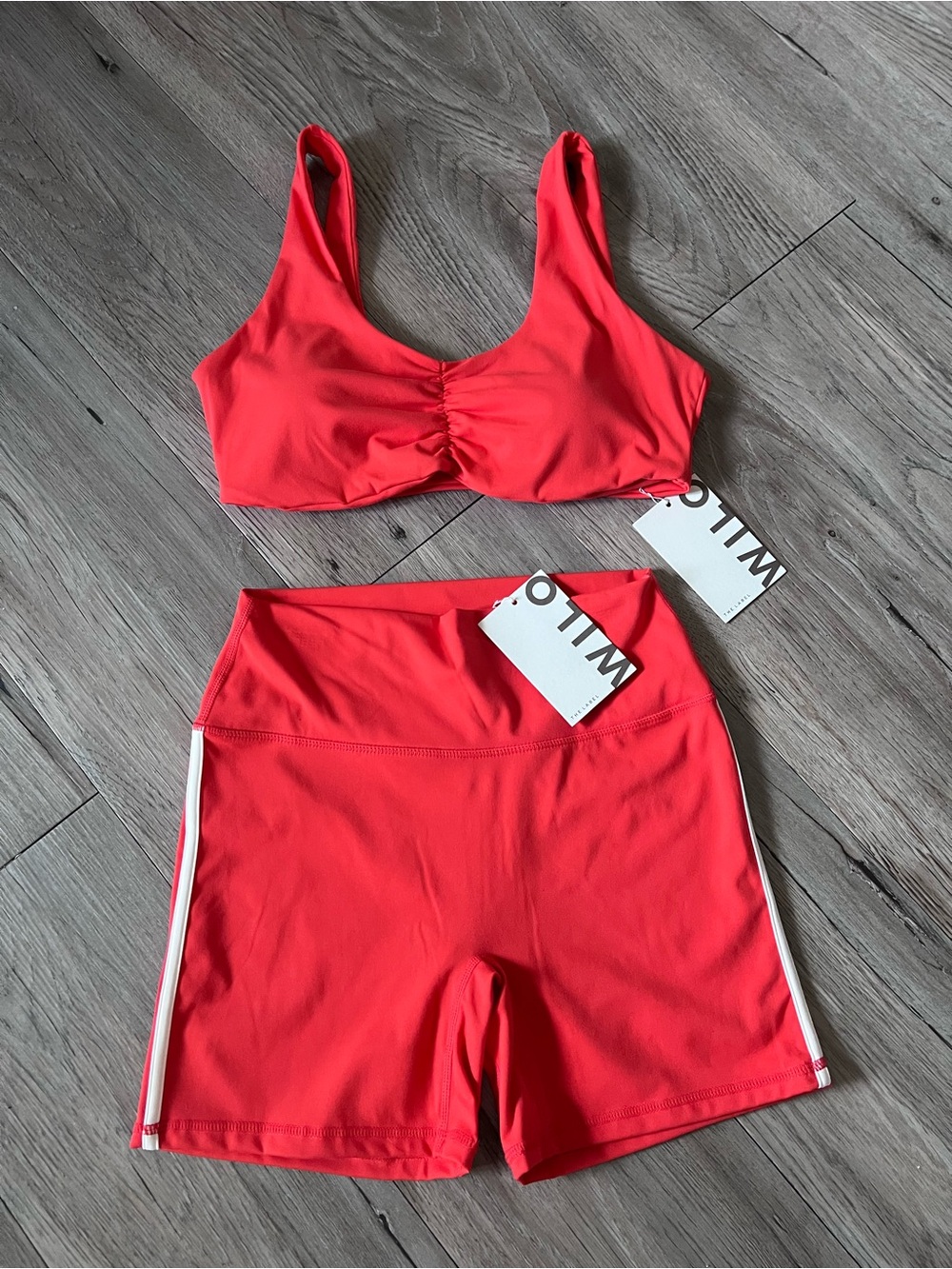 Wilo The Label Red High-Rise Athletic Shorts And Sportsbra Set